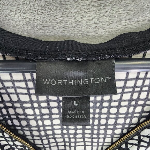 Women's Black & White Worthington Sleeveless V-Neck Top Zip-Front Size L - Picture 7 of 12